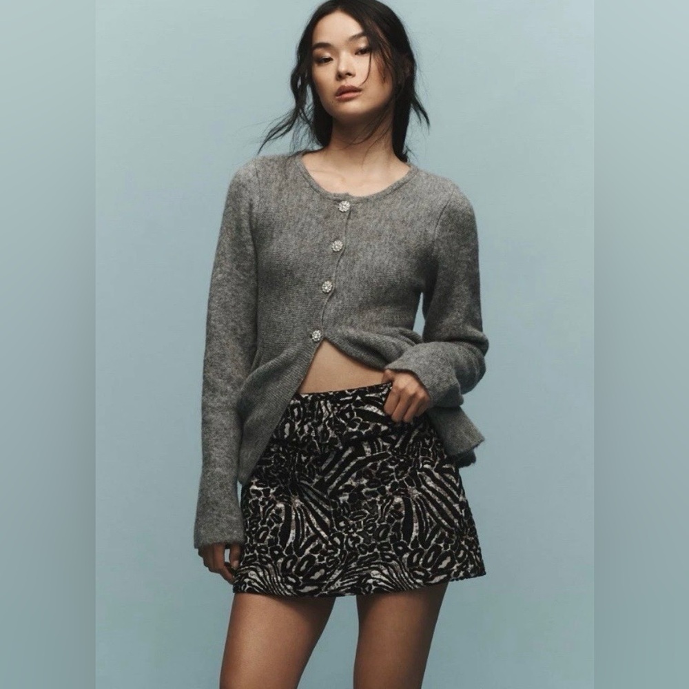 Maeve NWT Anthropologie Belted Micro Mini Skirt Animal Print Jacquard Low Rise S